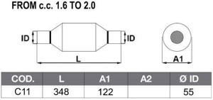 Universele race katalysator 200cells rond MJB-Motec