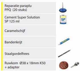 inhoud banden reparatie kit